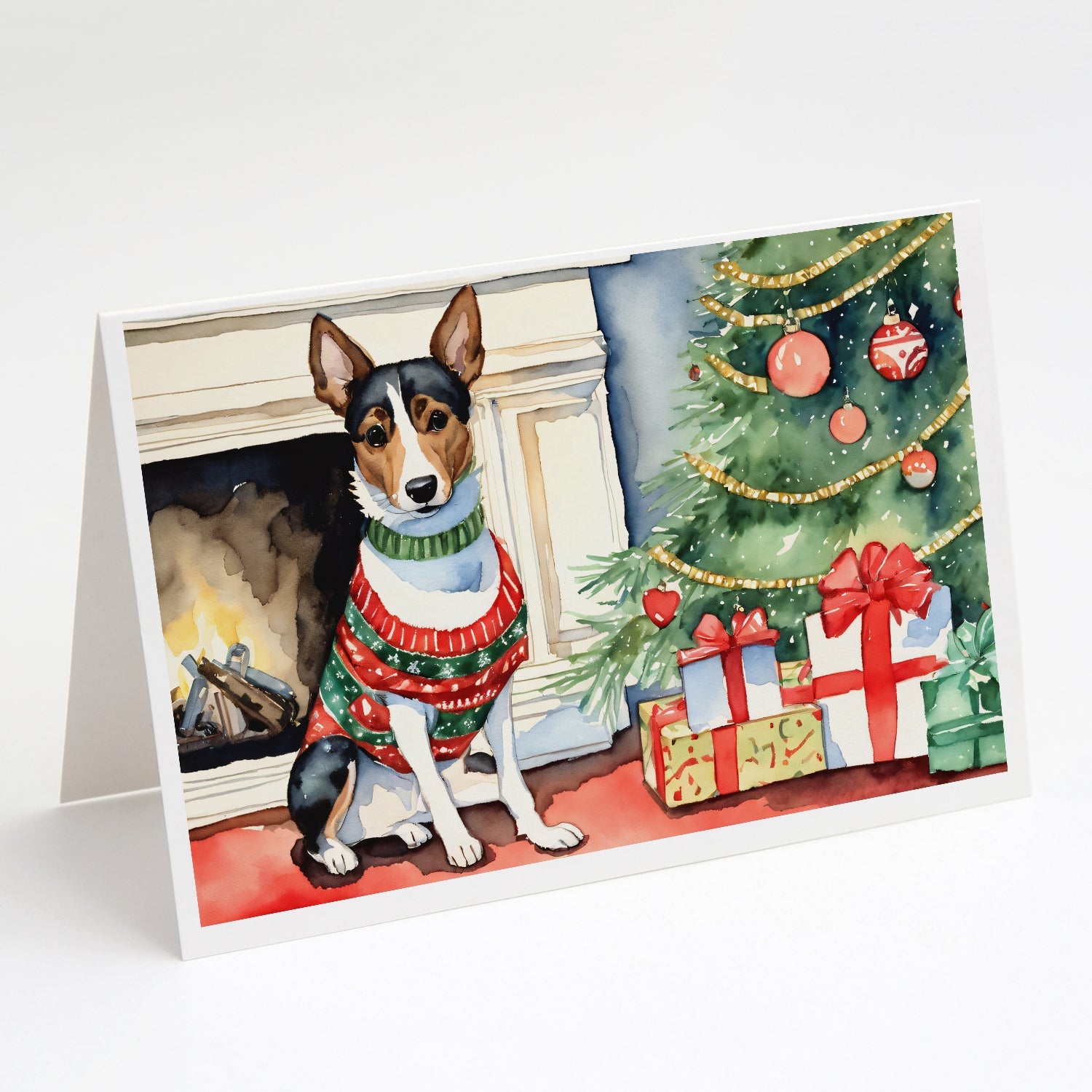 Basenji Christmas Greeting Cards Pack of 8 Blank Cards with Envelopes Whimsical A7 Size 5x7