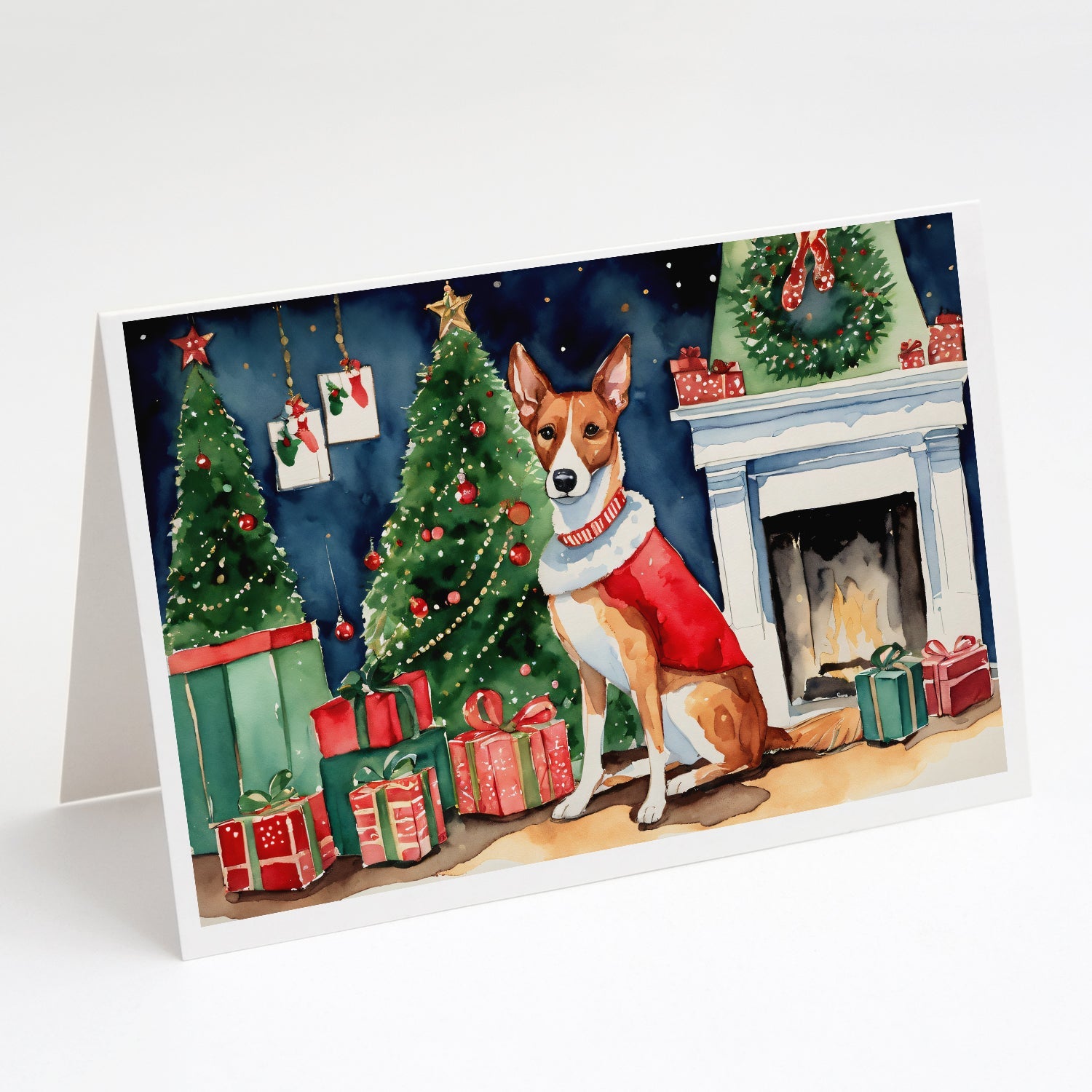 Basenji Christmas Greeting Cards Pack of 8 Blank Cards with Envelopes Whimsical A7 Size 5x7