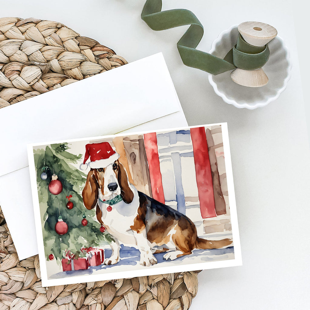 Basset Hound Christmas Greeting Cards Pack of 8 Blank Cards with Envelopes Whimsical A7 Size 5x7