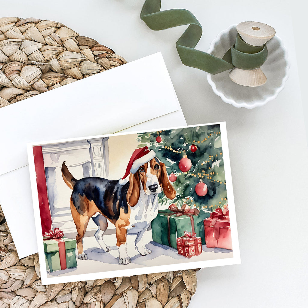 Basset Hound Christmas Greeting Cards Pack of 8 Blank Cards with Envelopes Whimsical A7 Size 5x7