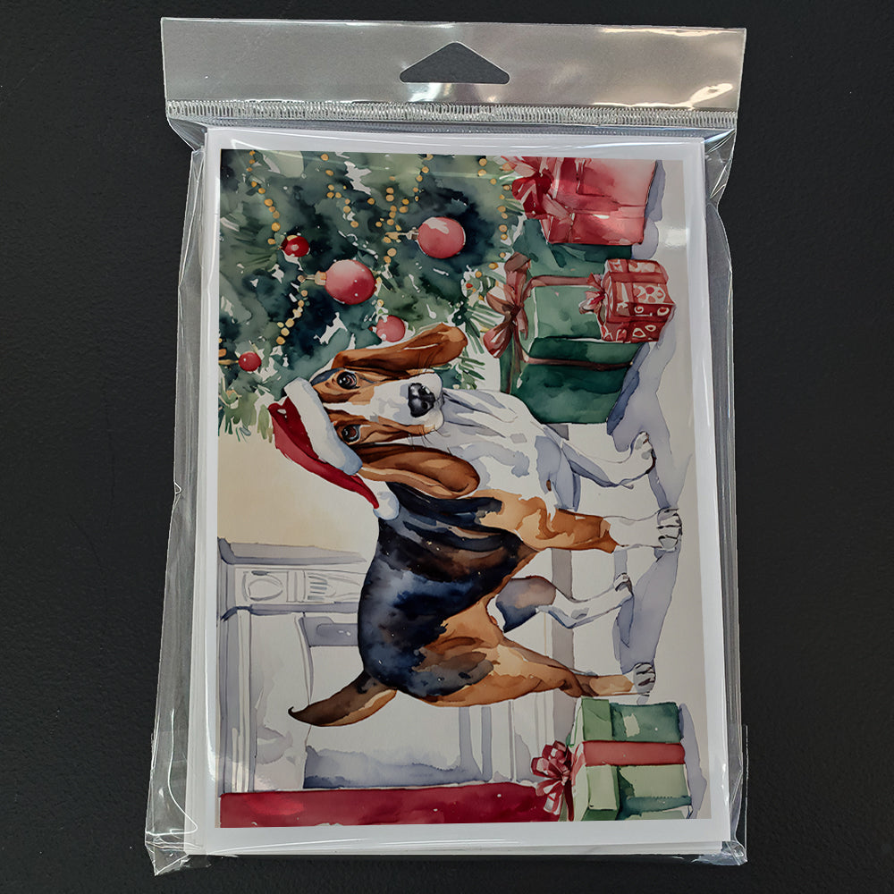 Basset Hound Christmas Greeting Cards Pack of 8 Blank Cards with Envelopes Whimsical A7 Size 5x7