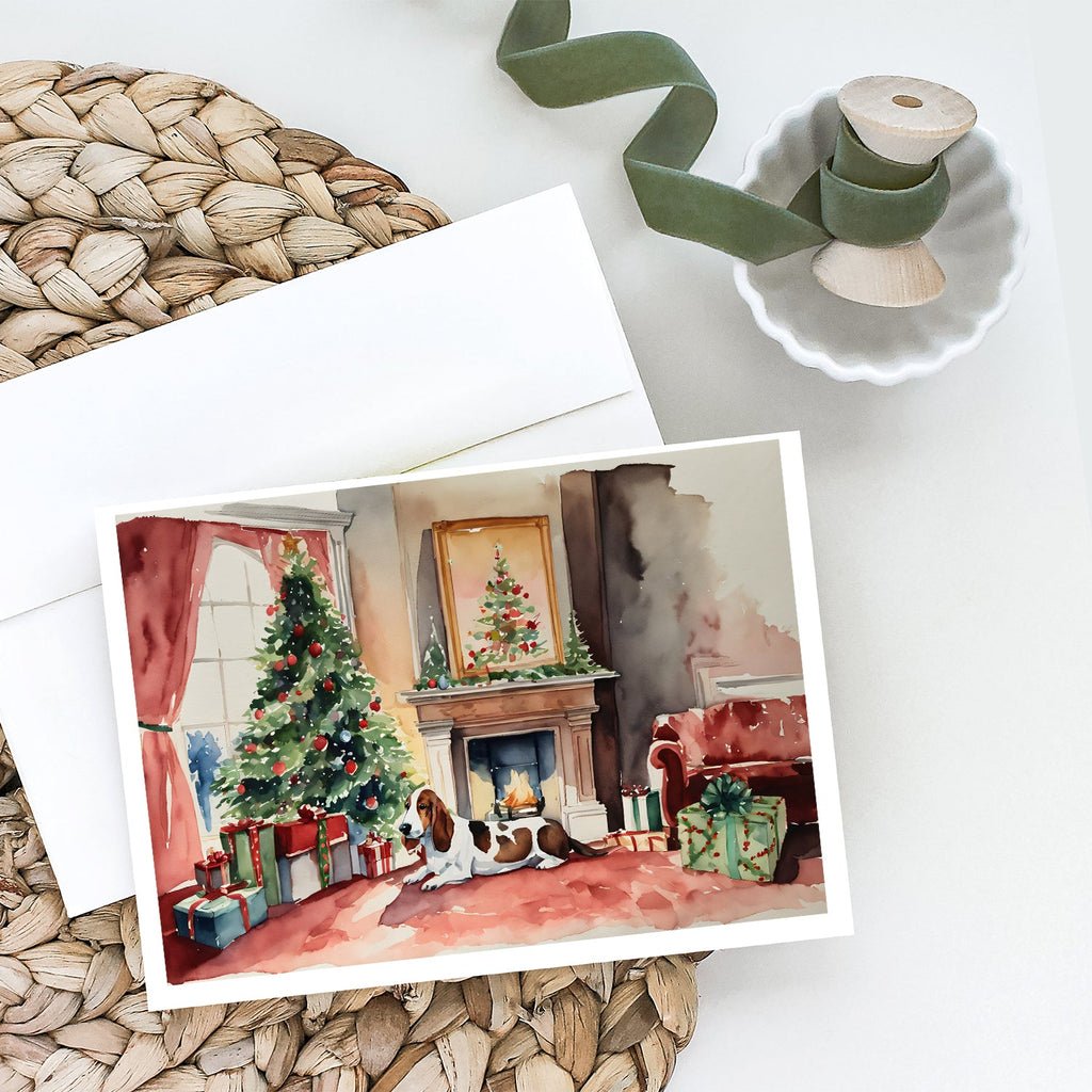 Basset Hound Christmas Greeting Cards Pack of 8 Blank Cards with Envelopes Whimsical A7 Size 5x7