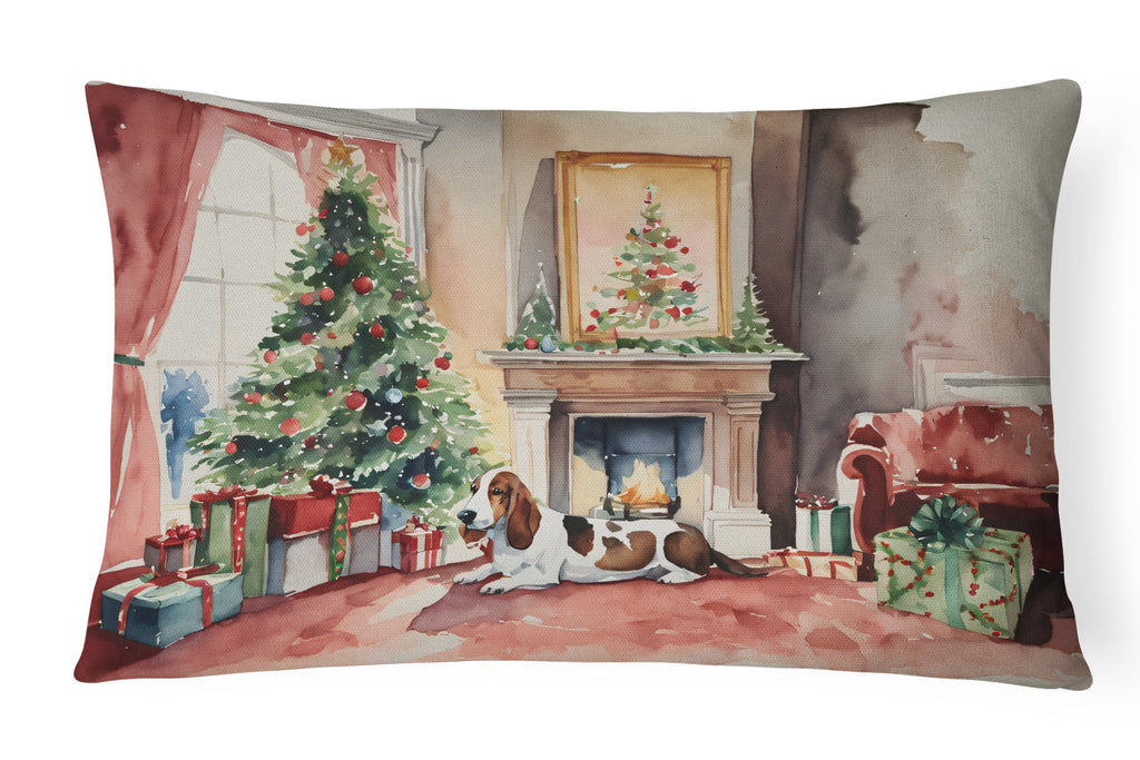 Basset Hound Christmas Decorative Throw Pillow 12x16 Indoor Outdoor Accent Cushion, Fabric Cover with Insert for Sofa, Bed, Porch & Living Room
