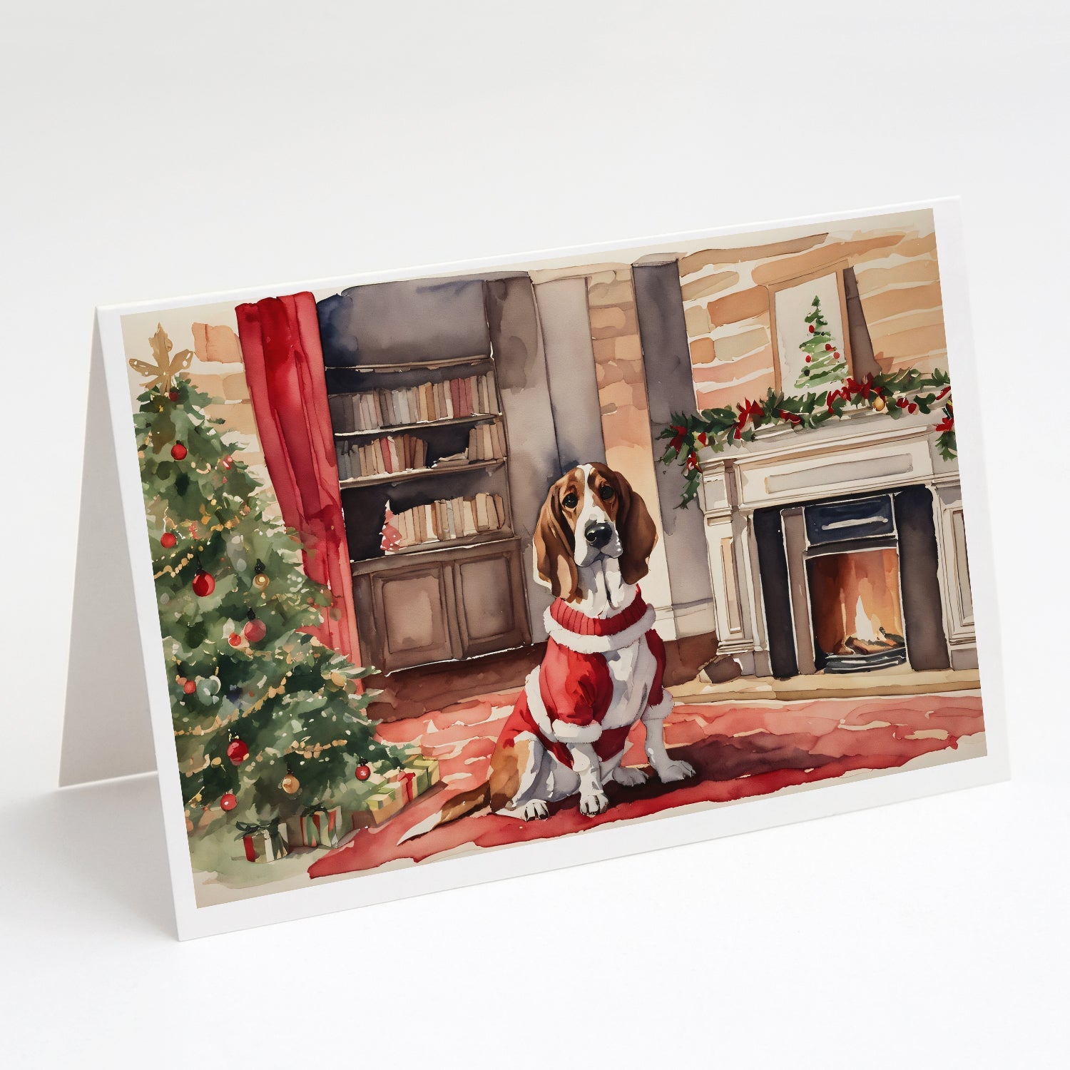Basset Hound Christmas Greeting Cards Pack of 8 Blank Cards with Envelopes Whimsical A7 Size 5x7