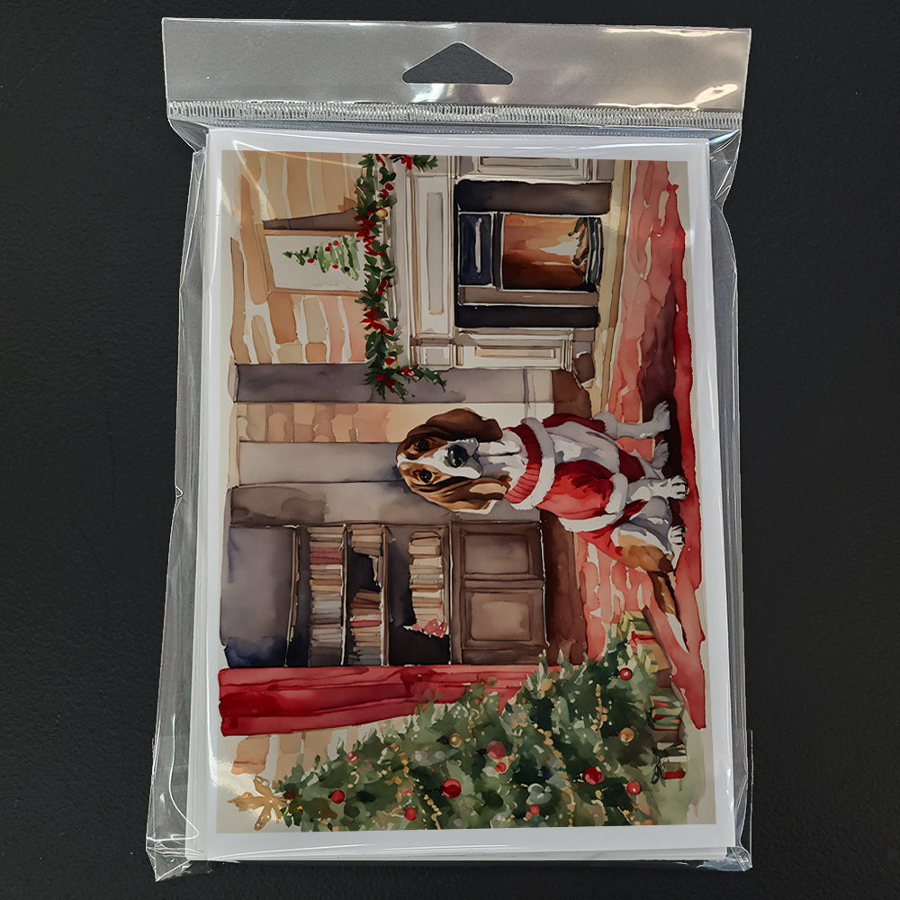 Basset Hound Christmas Greeting Cards Pack of 8 Blank Cards with Envelopes Whimsical A7 Size 5x7