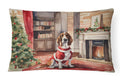 Basset Hound Christmas Decorative Throw Pillow 12x16 Indoor Outdoor Accent Cushion, Fabric Cover with Insert for Sofa, Bed, Porch & Living Room