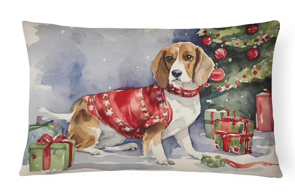 Beagle Christmas Decorative Throw Pillow 12x16 Indoor Outdoor Accent Cushion, Fabric Cover with Insert for Sofa, Bed, Porch & Living Room
