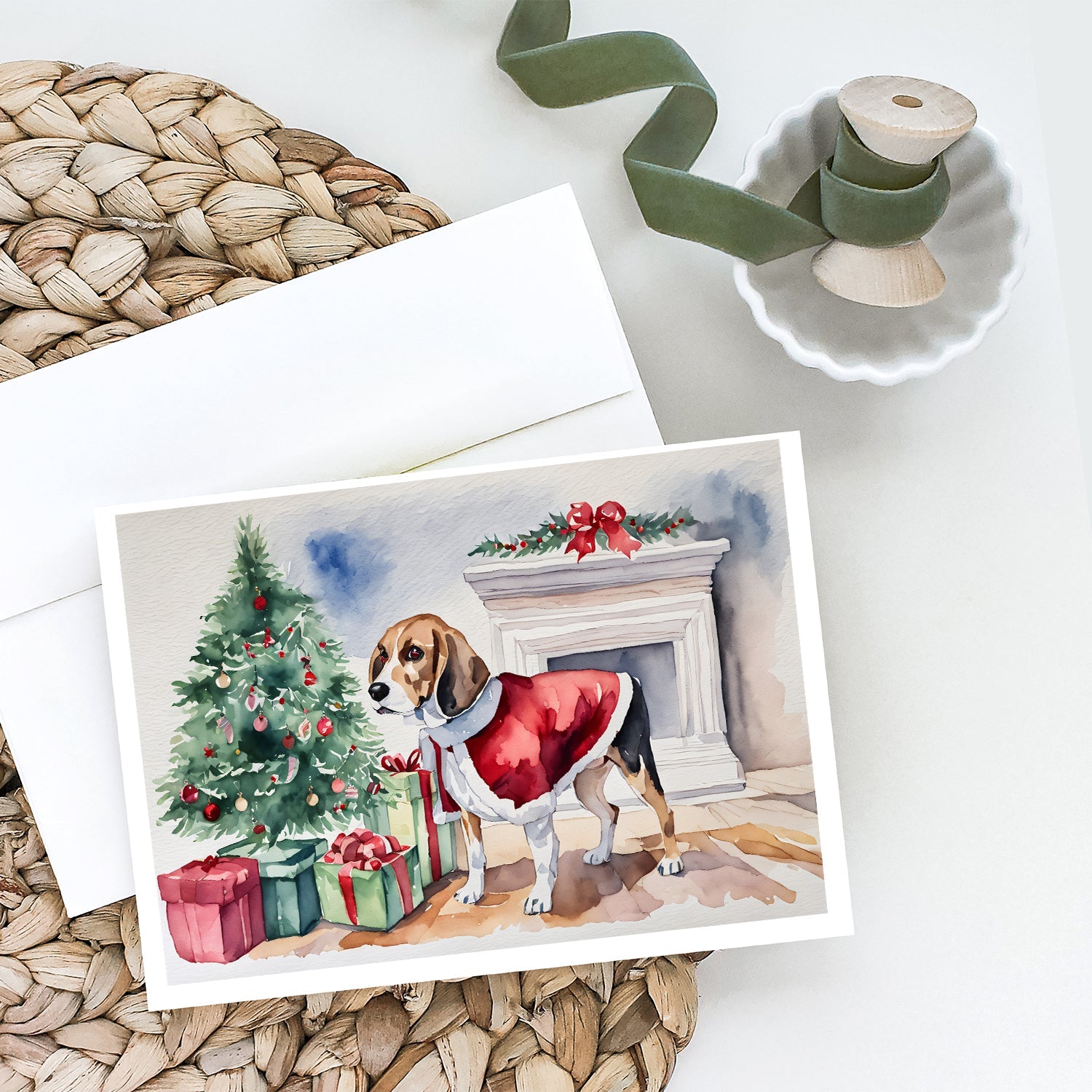 Beagle Christmas Greeting Cards Pack of 8 Blank Cards with Envelopes Whimsical A7 Size 5x7