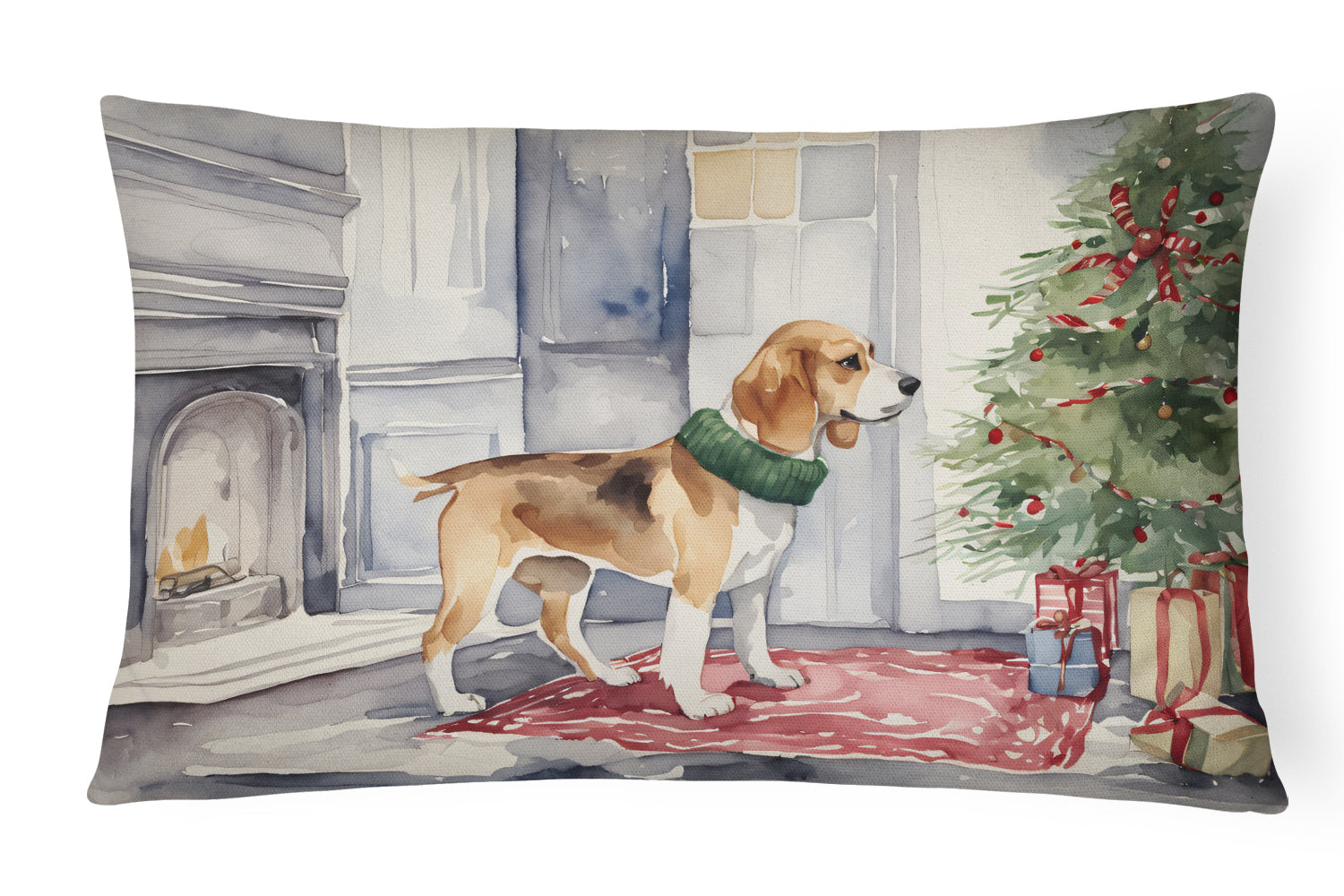 Beagle Christmas Decorative Throw Pillow 12x16 Indoor Outdoor Accent Cushion, Fabric Cover with Insert for Sofa, Bed, Porch & Living Room