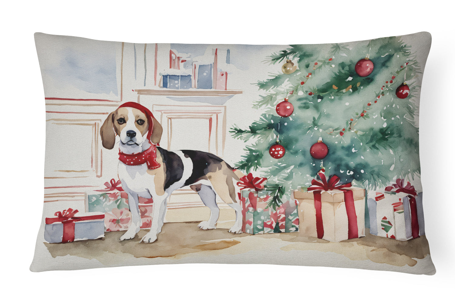 Beagle Christmas Decorative Throw Pillow 12x16 Indoor Outdoor Accent Cushion, Fabric Cover with Insert for Sofa, Bed, Porch & Living Room