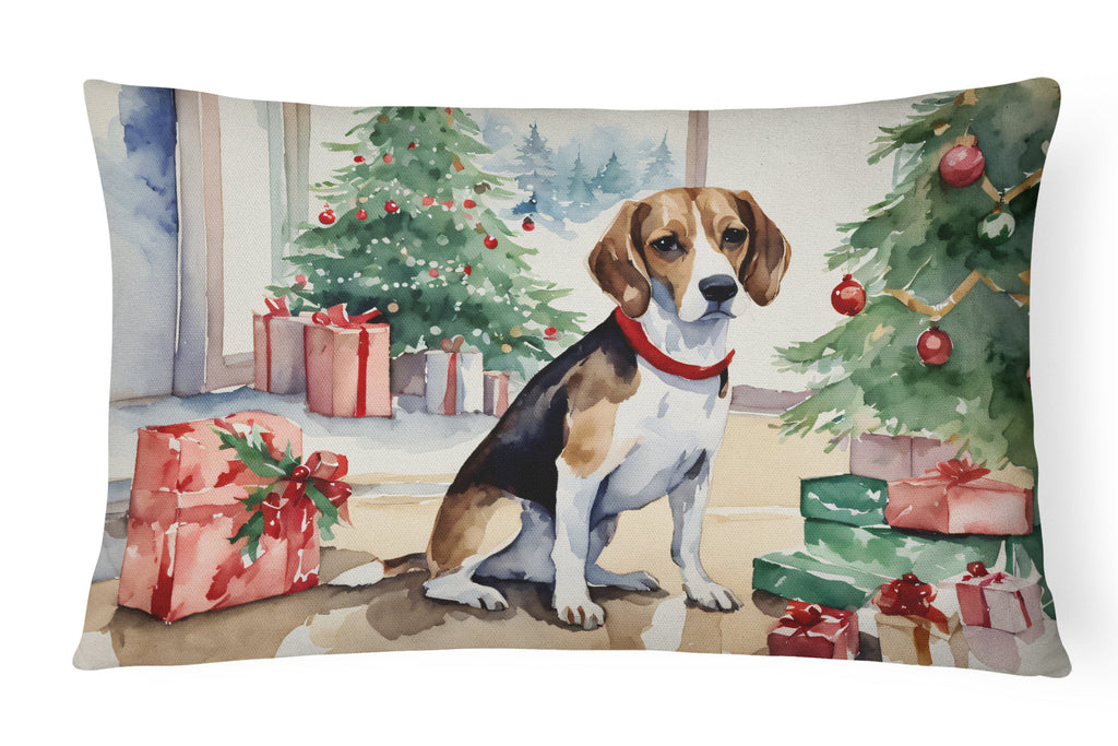 Beagle Christmas Decorative Throw Pillow 12x16 Indoor Outdoor Accent Cushion, Fabric Cover with Insert for Sofa, Bed, Porch & Living Room