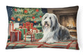 Bearded Collie Christmas Decorative Throw Pillow 12x16 Indoor Outdoor Accent Cushion, Fabric Cover with Insert for Sofa, Bed, Porch & Living Room