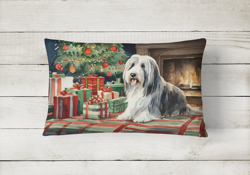Bearded Collie Christmas Decorative Throw Pillow 12x16 Indoor Outdoor Accent Cushion, Fabric Cover with Insert for Sofa, Bed, Porch & Living Room