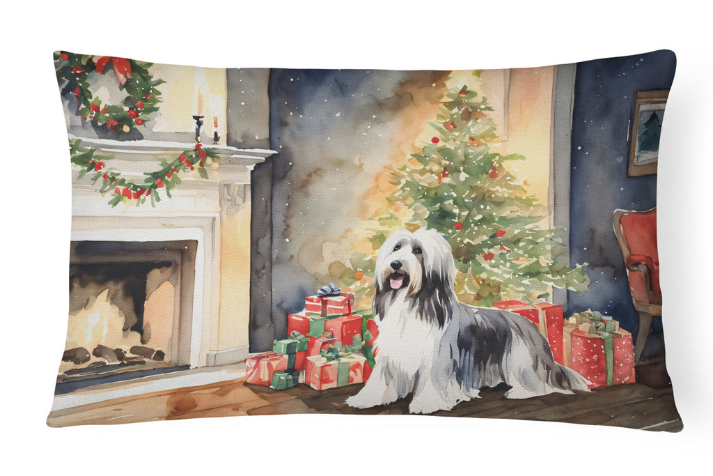 Bearded Collie Christmas Decorative Throw Pillow 12x16 Indoor Outdoor Accent Cushion, Fabric Cover with Insert for Sofa, Bed, Porch & Living Room