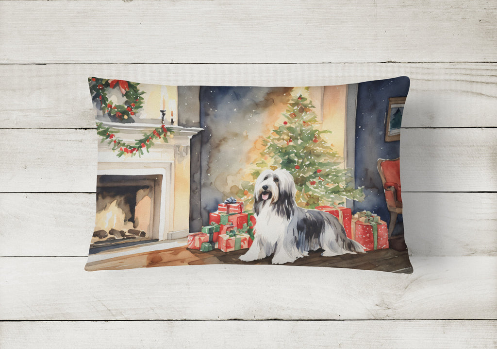 Bearded Collie Christmas Decorative Throw Pillow 12x16 Indoor Outdoor Accent Cushion, Fabric Cover with Insert for Sofa, Bed, Porch & Living Room