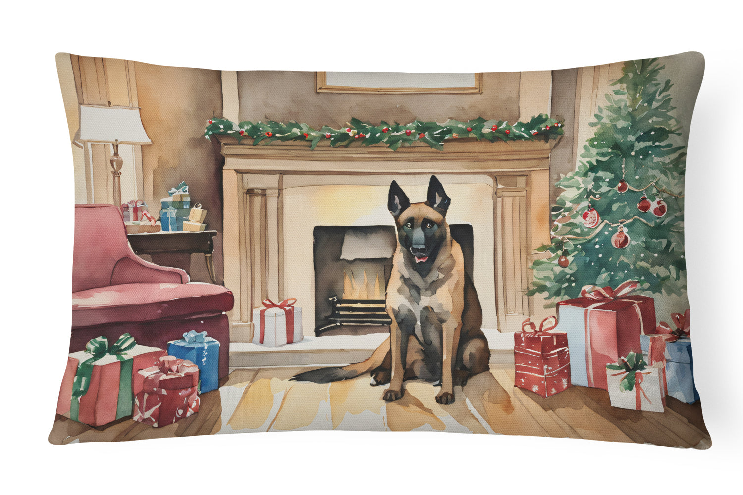 Belgian Malinois Christmas Decorative Throw Pillow 12x16 Indoor Outdoor Accent Cushion, Fabric Cover with Insert for Sofa, Bed, Porch & Living Room