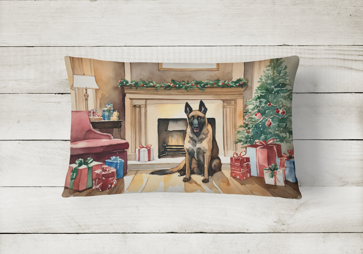 Belgian Malinois Christmas Decorative Throw Pillow 12x16 Indoor Outdoor Accent Cushion, Fabric Cover with Insert for Sofa, Bed, Porch & Living Room