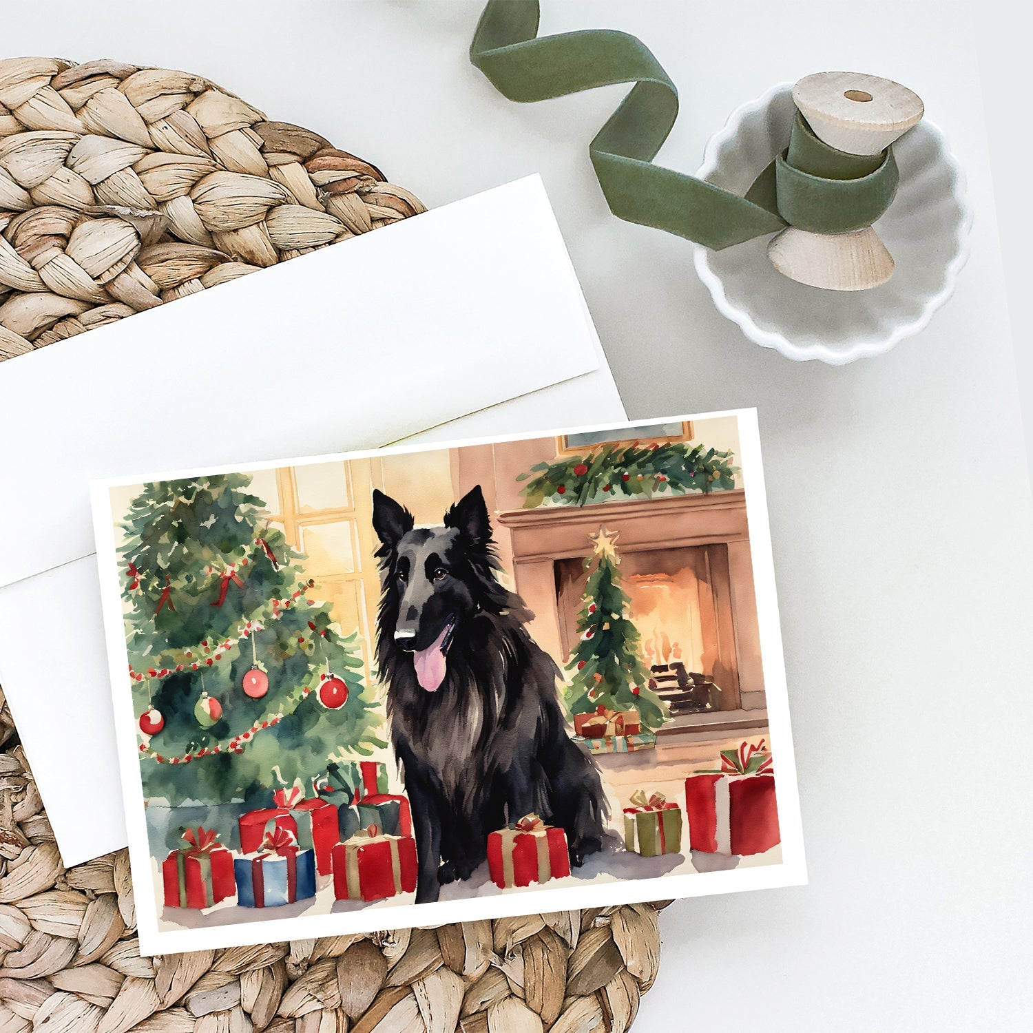 Belgian Sheepdog Christmas Greeting Cards Pack of 8 Blank Cards with Envelopes Whimsical A7 Size 5x7