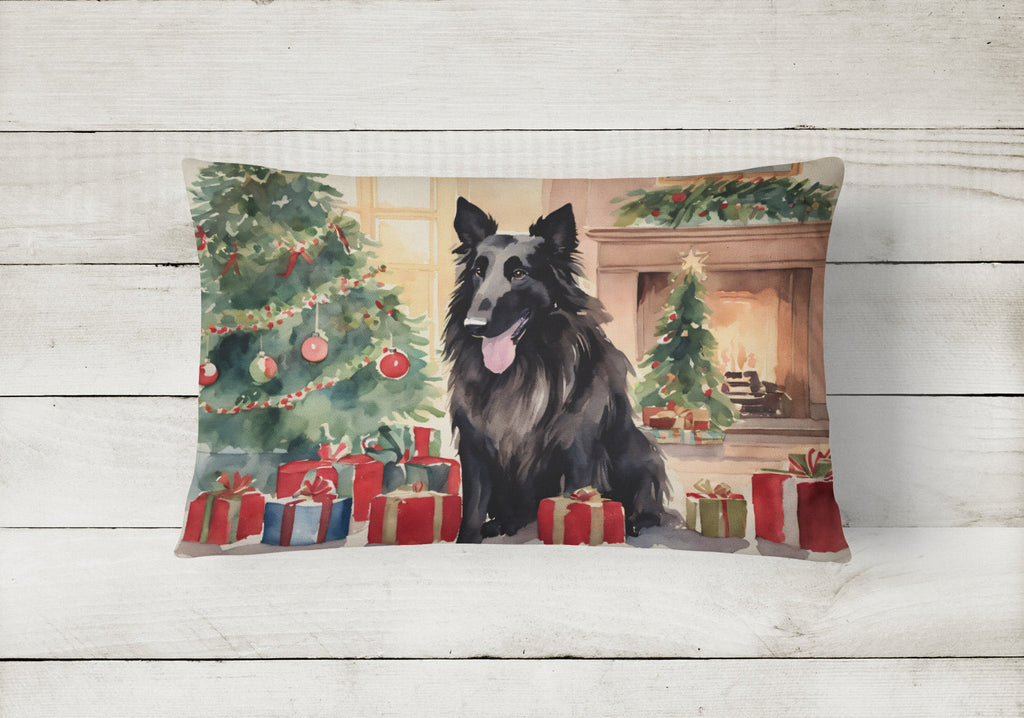 Belgian Sheepdog Christmas Decorative Throw Pillow 12x16 Indoor Outdoor Accent Cushion, Fabric Cover with Insert for Sofa, Bed, Porch & Living Room