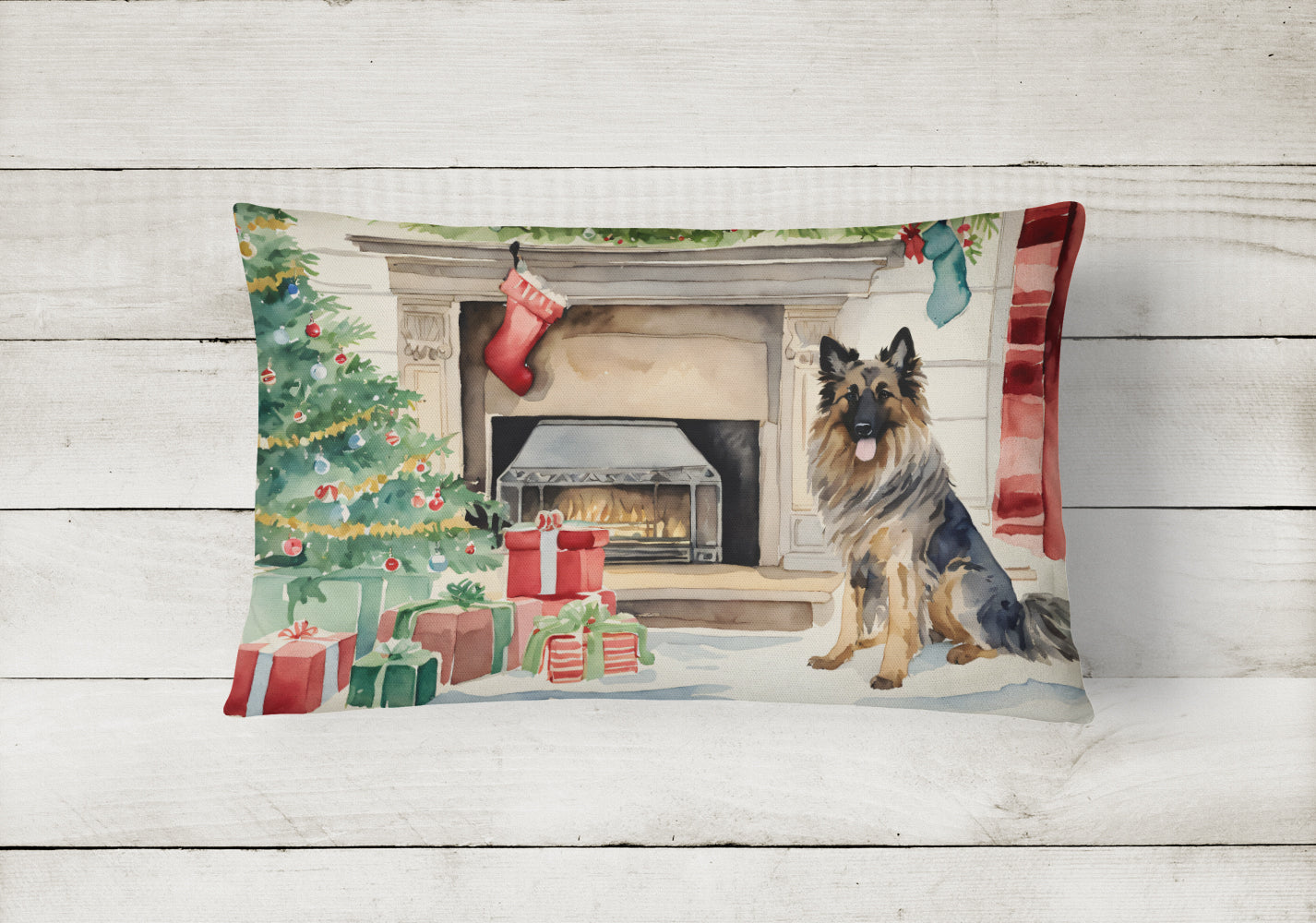 Belgian Tervuren Christmas Decorative Throw Pillow 12x16 Indoor Outdoor Accent Cushion, Fabric Cover with Insert for Sofa, Bed, Porch & Living Room