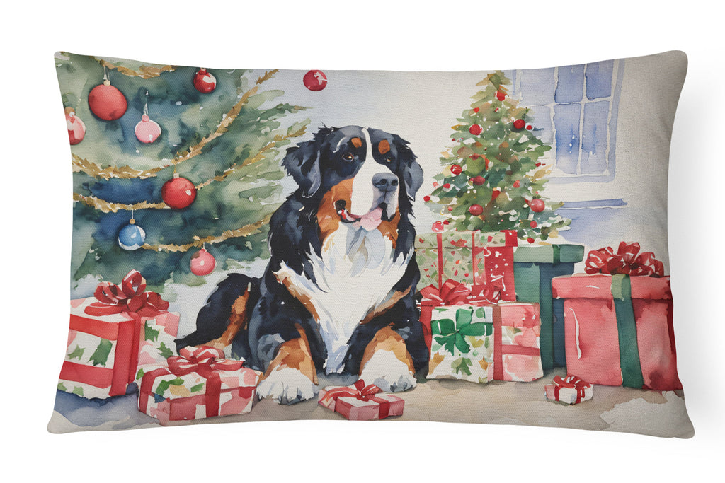 Bernese Mountain Dog Christmas Decorative Throw Pillow 12x16 Indoor Outdoor Accent Cushion, Fabric Cover with Insert for Sofa, Bed, Porch & Living Room