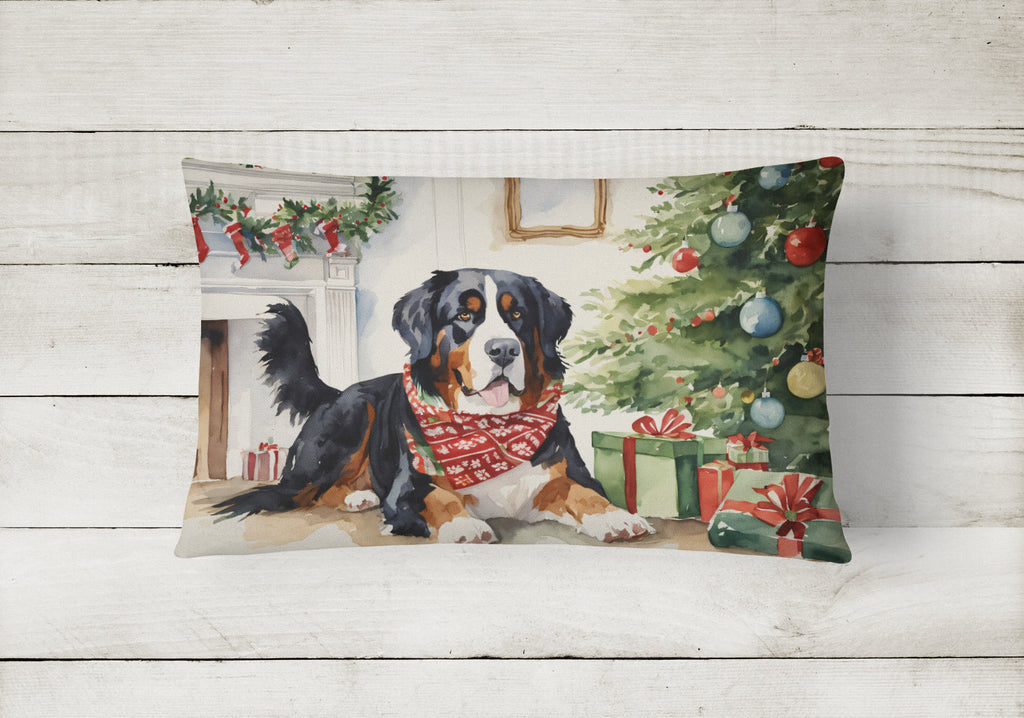 Bernese Mountain Dog Christmas Decorative Throw Pillow 12x16 Indoor Outdoor Accent Cushion, Fabric Cover with Insert for Sofa, Bed, Porch & Living Room