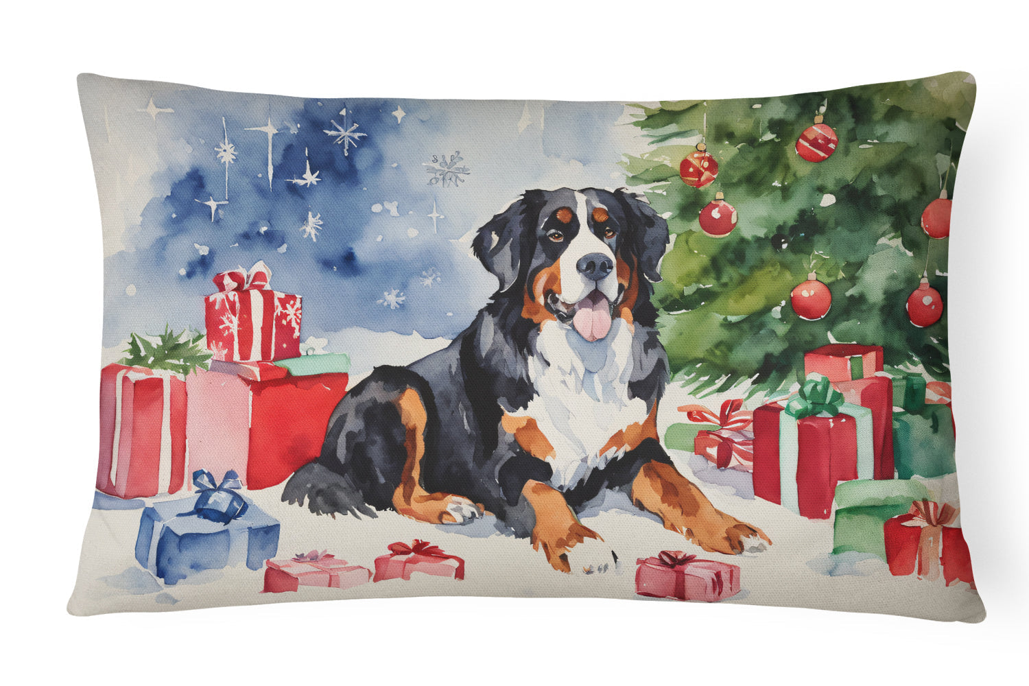 Bernese Mountain Dog Christmas Decorative Throw Pillow 12x16 Indoor Outdoor Accent Cushion, Fabric Cover with Insert for Sofa, Bed, Porch & Living Room