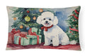 Bichon Frise Christmas Decorative Throw Pillow 12x16 Indoor Outdoor Accent Cushion, Fabric Cover with Insert for Sofa, Bed, Porch & Living Room