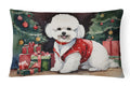 Bichon Frise Christmas Decorative Throw Pillow 12x16 Indoor Outdoor Accent Cushion, Fabric Cover with Insert for Sofa, Bed, Porch & Living Room