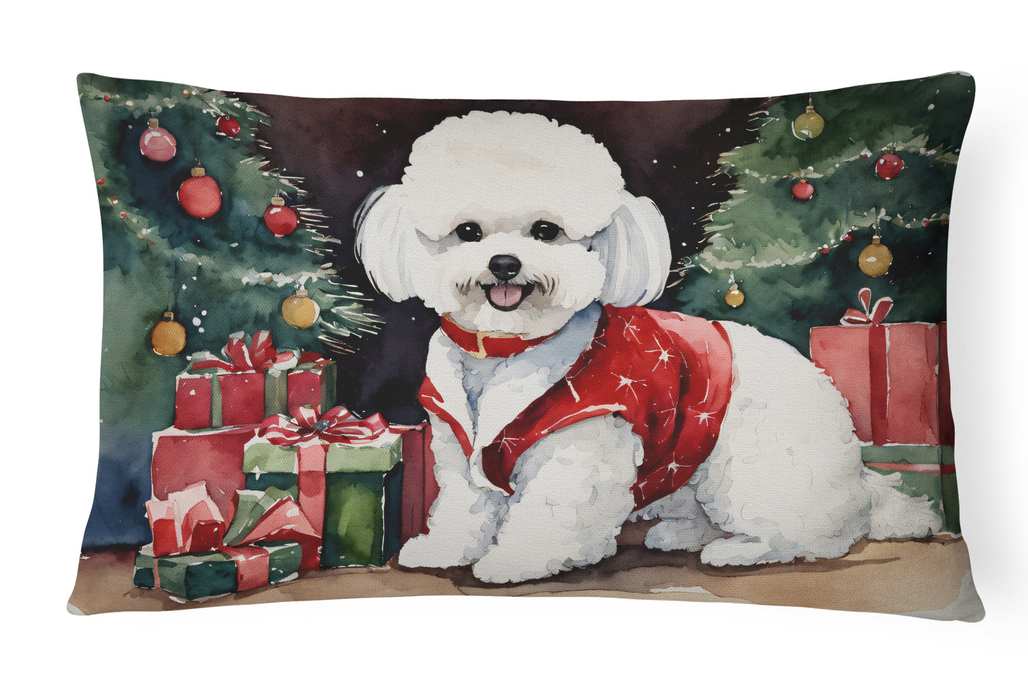 Bichon Frise Christmas Decorative Throw Pillow 12x16 Indoor Outdoor Accent Cushion, Fabric Cover with Insert for Sofa, Bed, Porch & Living Room
