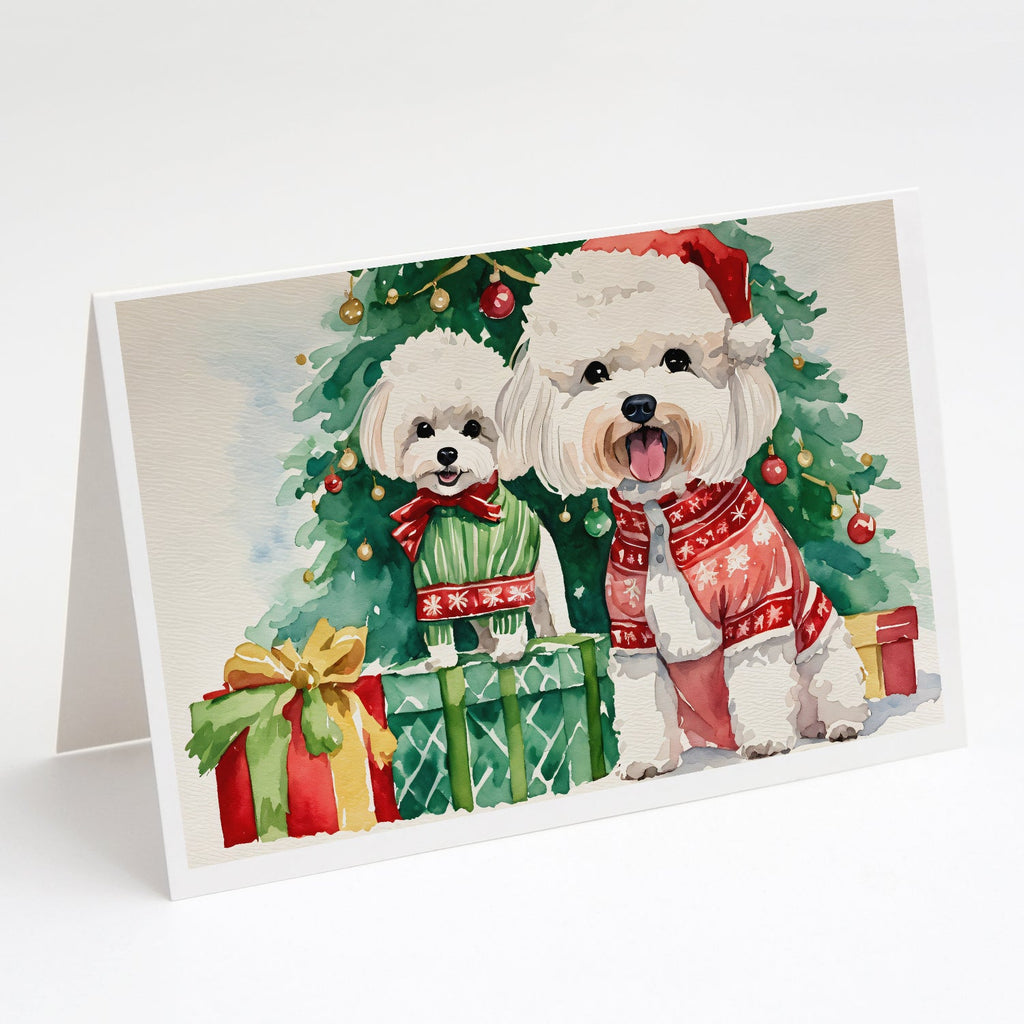 Bichon Frise Christmas Greeting Cards Pack of 8 Blank Cards with Envelopes Whimsical A7 Size 5x7