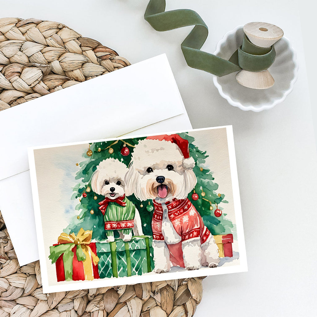 Bichon Frise Christmas Greeting Cards Pack of 8 Blank Cards with Envelopes Whimsical A7 Size 5x7
