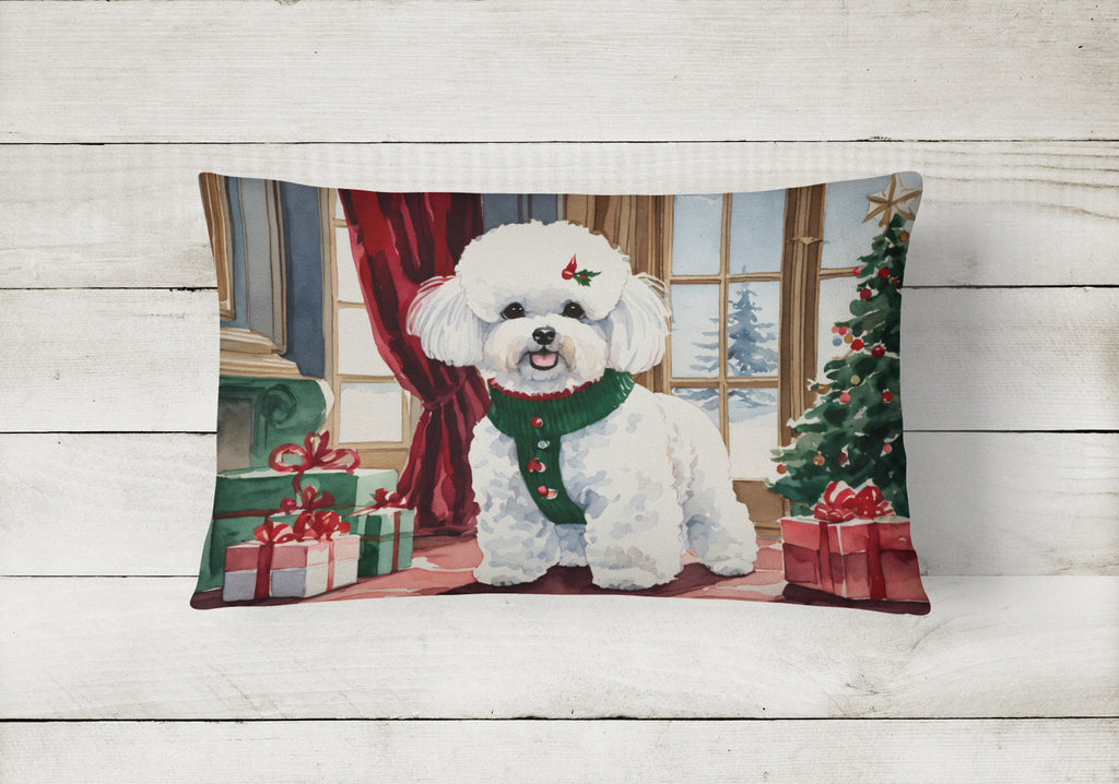 Bichon Frise Christmas Decorative Throw Pillow 12x16 Indoor Outdoor Accent Cushion, Fabric Cover with Insert for Sofa, Bed, Porch & Living Room