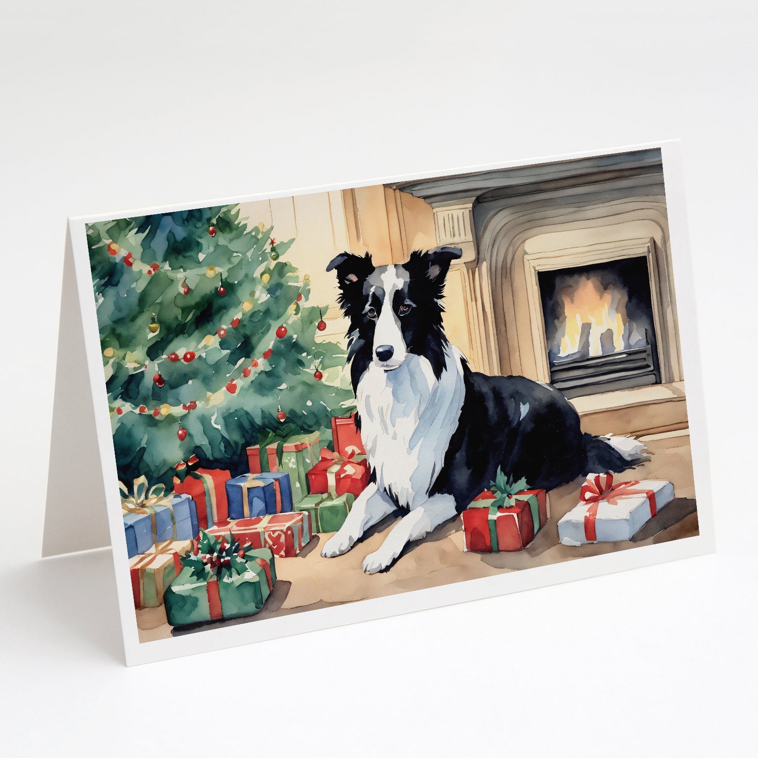 Border Collie Christmas Greeting Cards Pack of 8 Blank Cards with Envelopes Whimsical A7 Size 5x7
