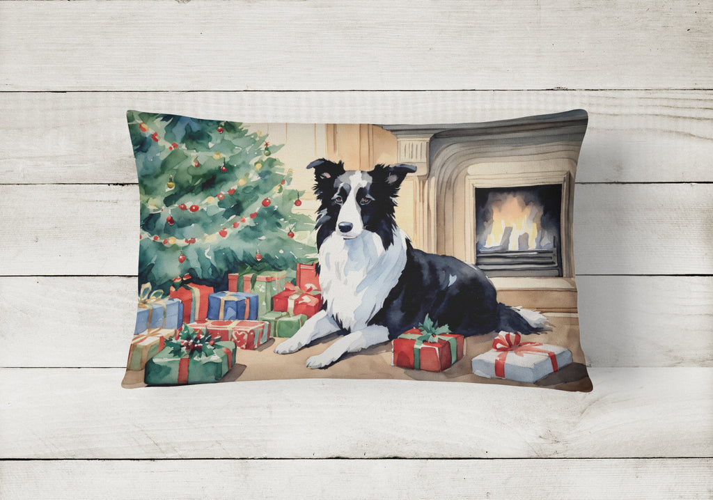 Border Collie Christmas Decorative Throw Pillow 12x16 Indoor Outdoor Accent Cushion, Fabric Cover with Insert for Sofa, Bed, Porch & Living Room