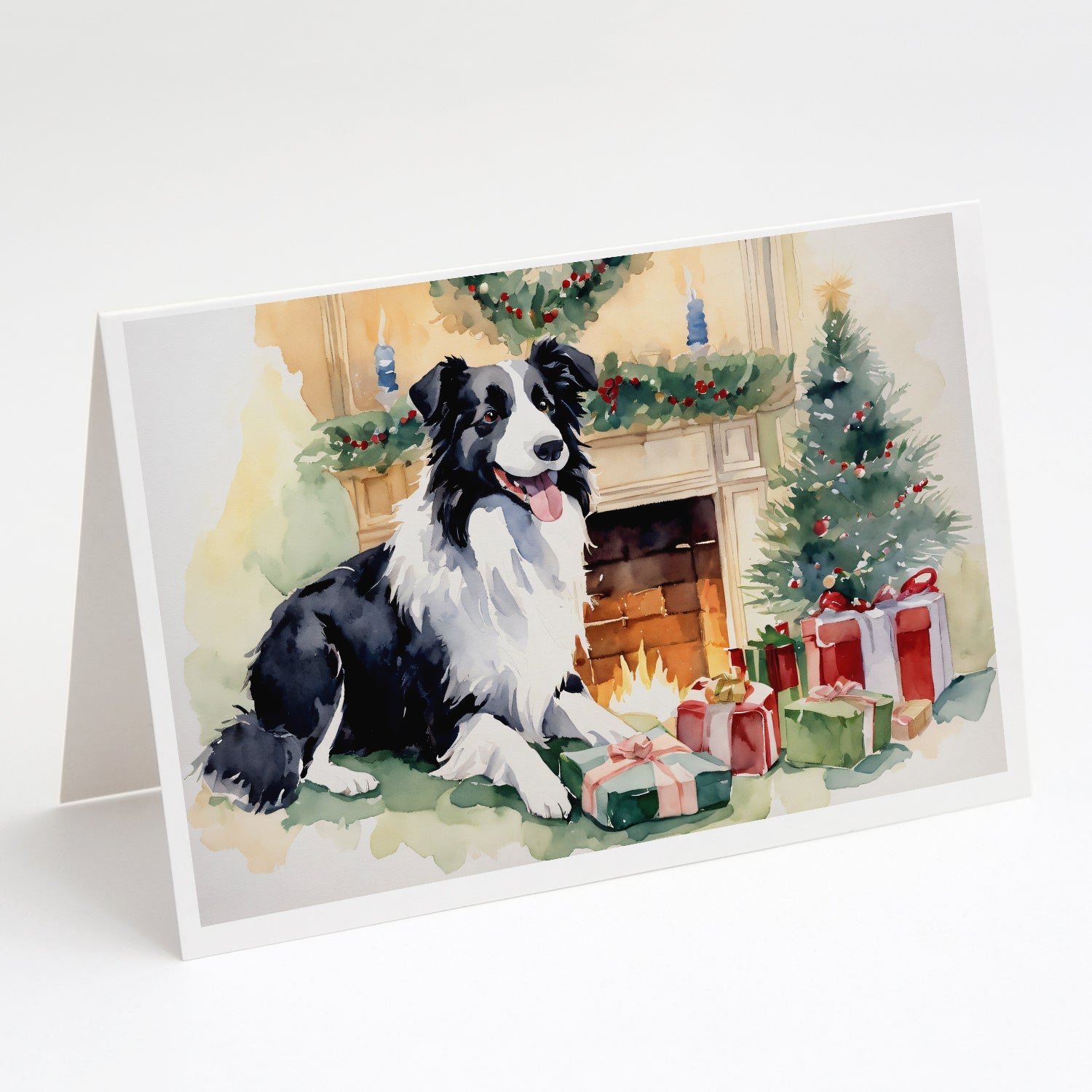 Border Collie Christmas Greeting Cards Pack of 8 Blank Cards with Envelopes Whimsical A7 Size 5x7