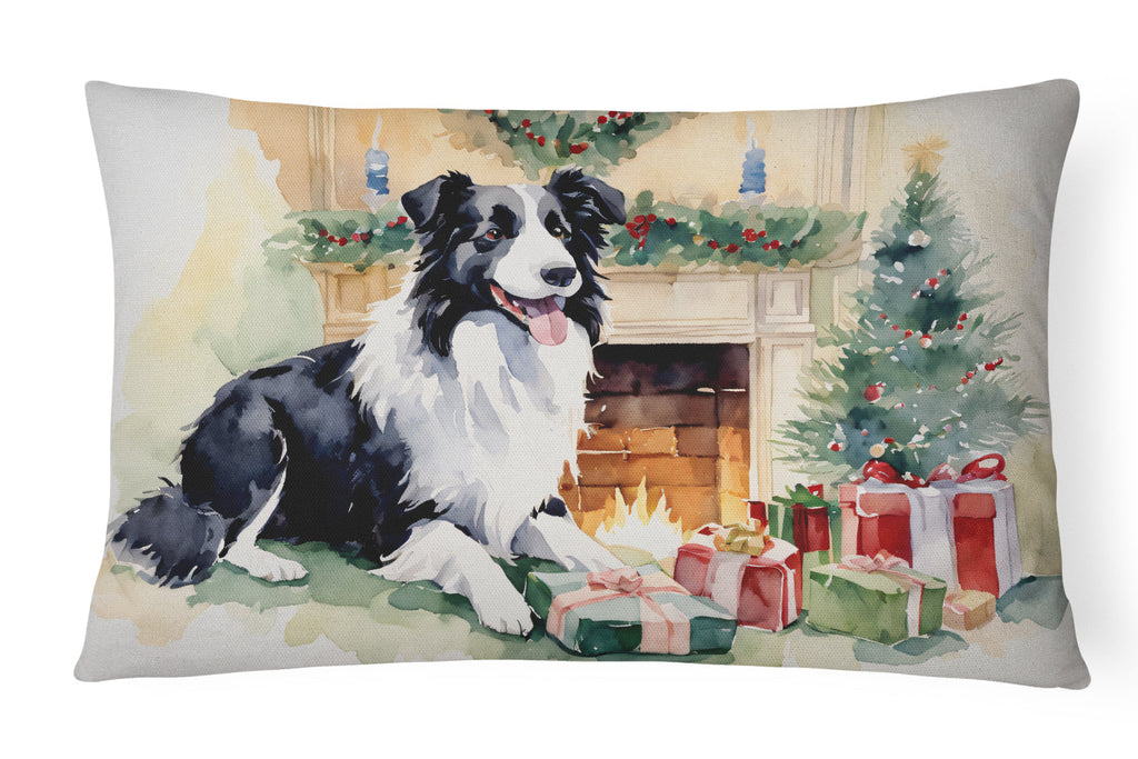 Border Collie Christmas Decorative Throw Pillow 12x16 Indoor Outdoor Accent Cushion, Fabric Cover with Insert for Sofa, Bed, Porch & Living Room