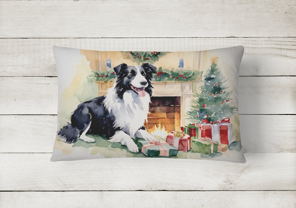Border Collie Christmas Decorative Throw Pillow 12x16 Indoor Outdoor Accent Cushion, Fabric Cover with Insert for Sofa, Bed, Porch & Living Room