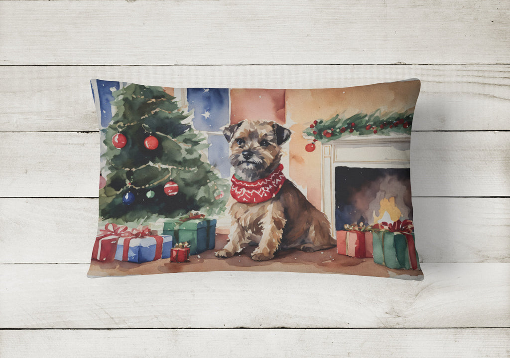 Border Terrier Christmas Decorative Throw Pillow 12x16 Indoor Outdoor Accent Cushion, Fabric Cover with Insert for Sofa, Bed, Porch & Living Room