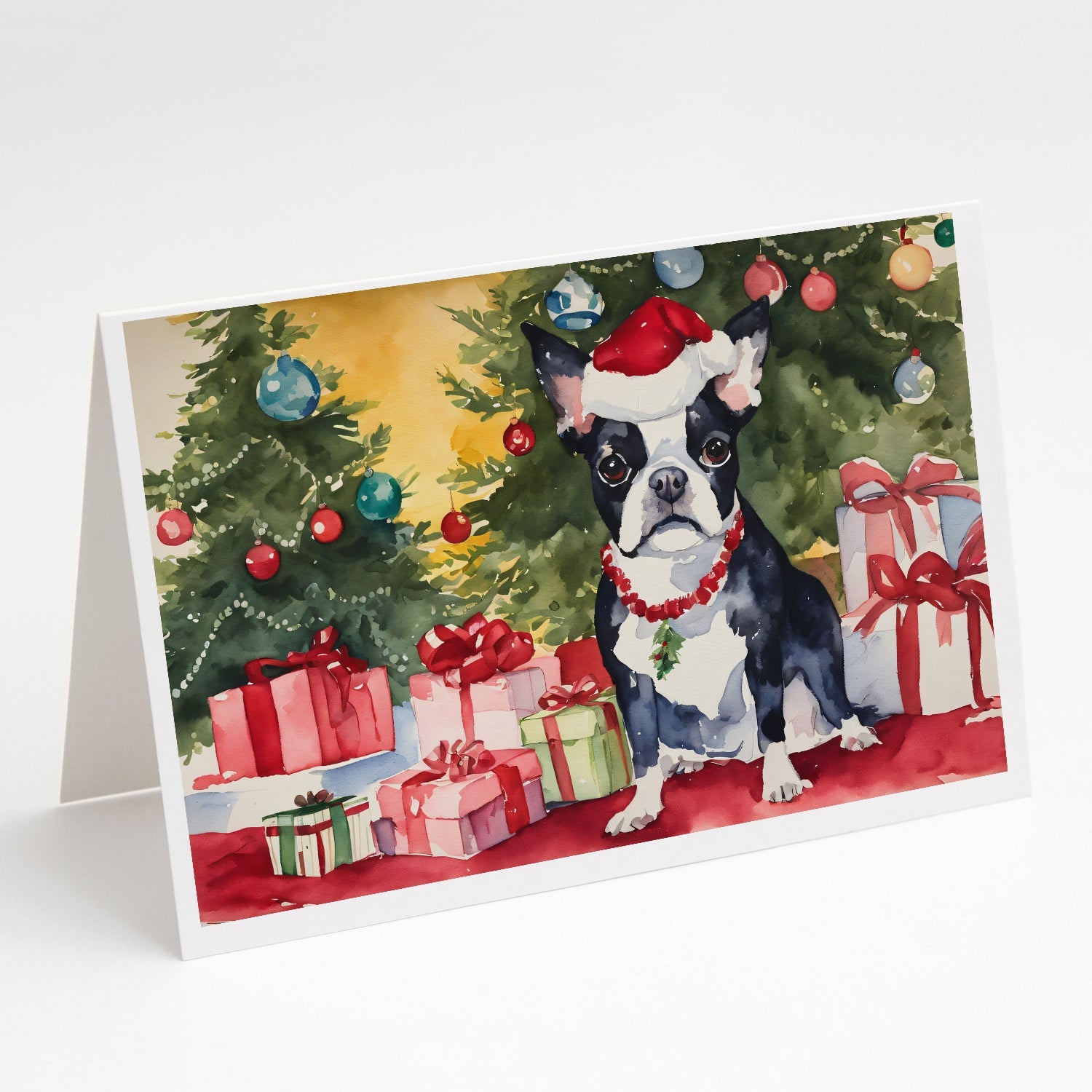 Boston Terrier Christmas Greeting Cards Pack of 8 Blank Cards with Envelopes Whimsical A7 Size 5x7