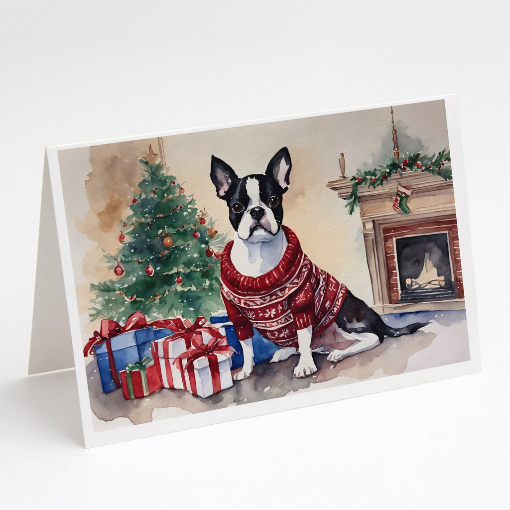 Boston Terrier Christmas Greeting Cards Pack of 8 Blank Cards with Envelopes Whimsical A7 Size 5x7