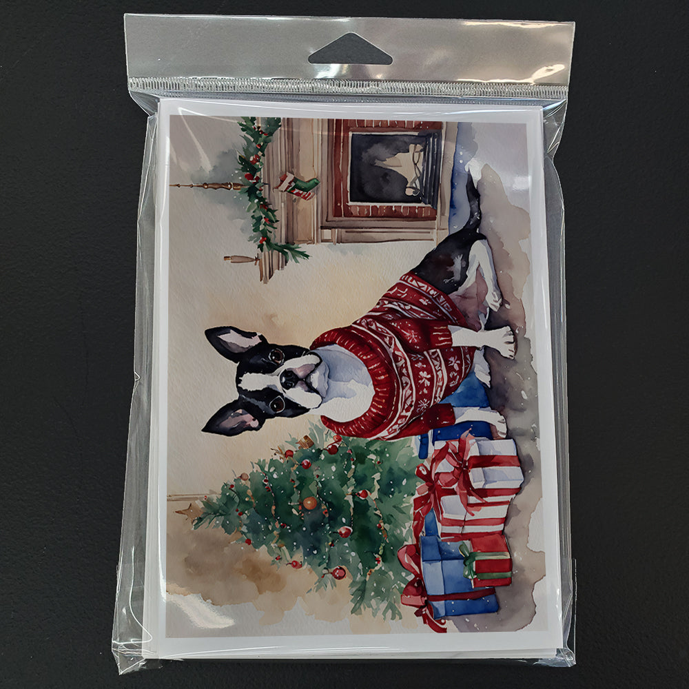 Boston Terrier Christmas Greeting Cards Pack of 8 Blank Cards with Envelopes Whimsical A7 Size 5x7