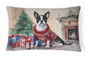 Boston Terrier Christmas Decorative Throw Pillow 12x16 Indoor Outdoor Accent Cushion, Fabric Cover with Insert for Sofa, Bed, Porch & Living Room
