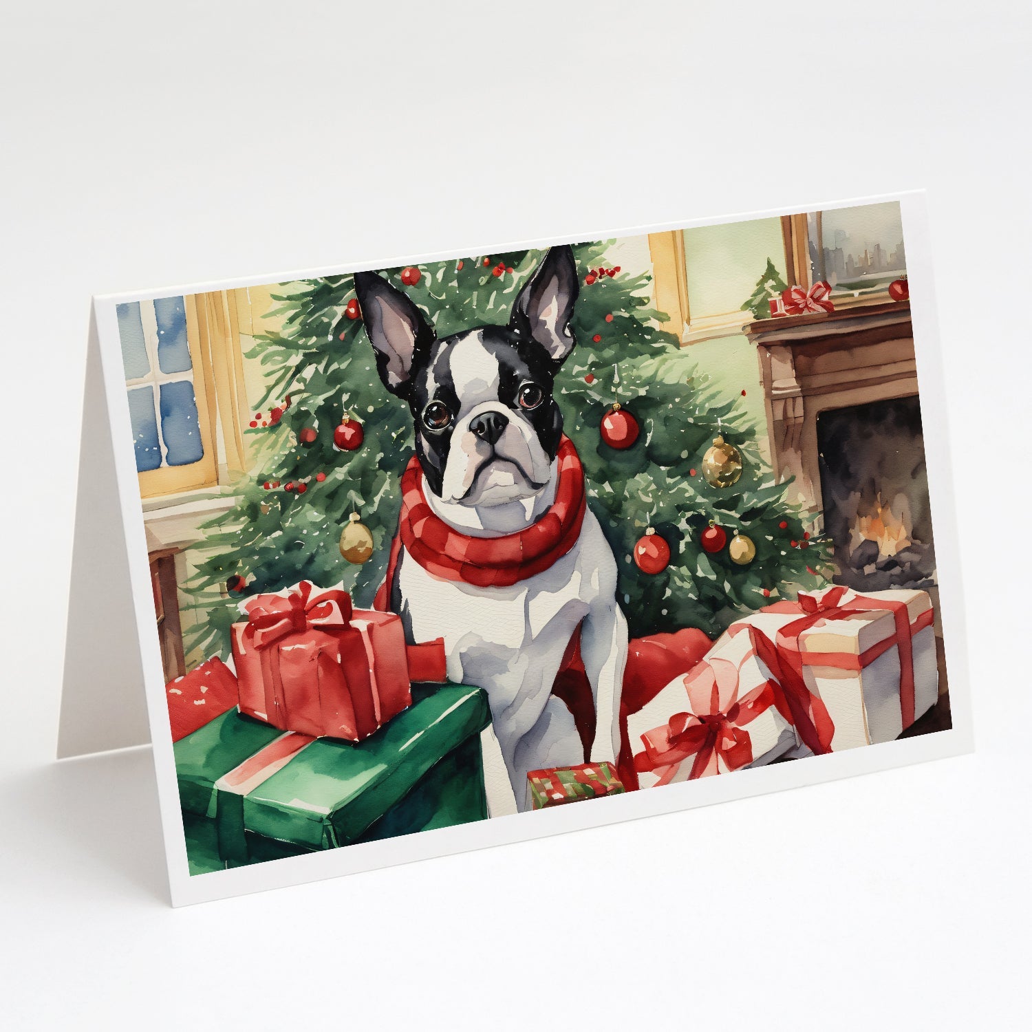 Boston Terrier Christmas Greeting Cards Pack of 8 Blank Cards with Envelopes Whimsical A7 Size 5x7