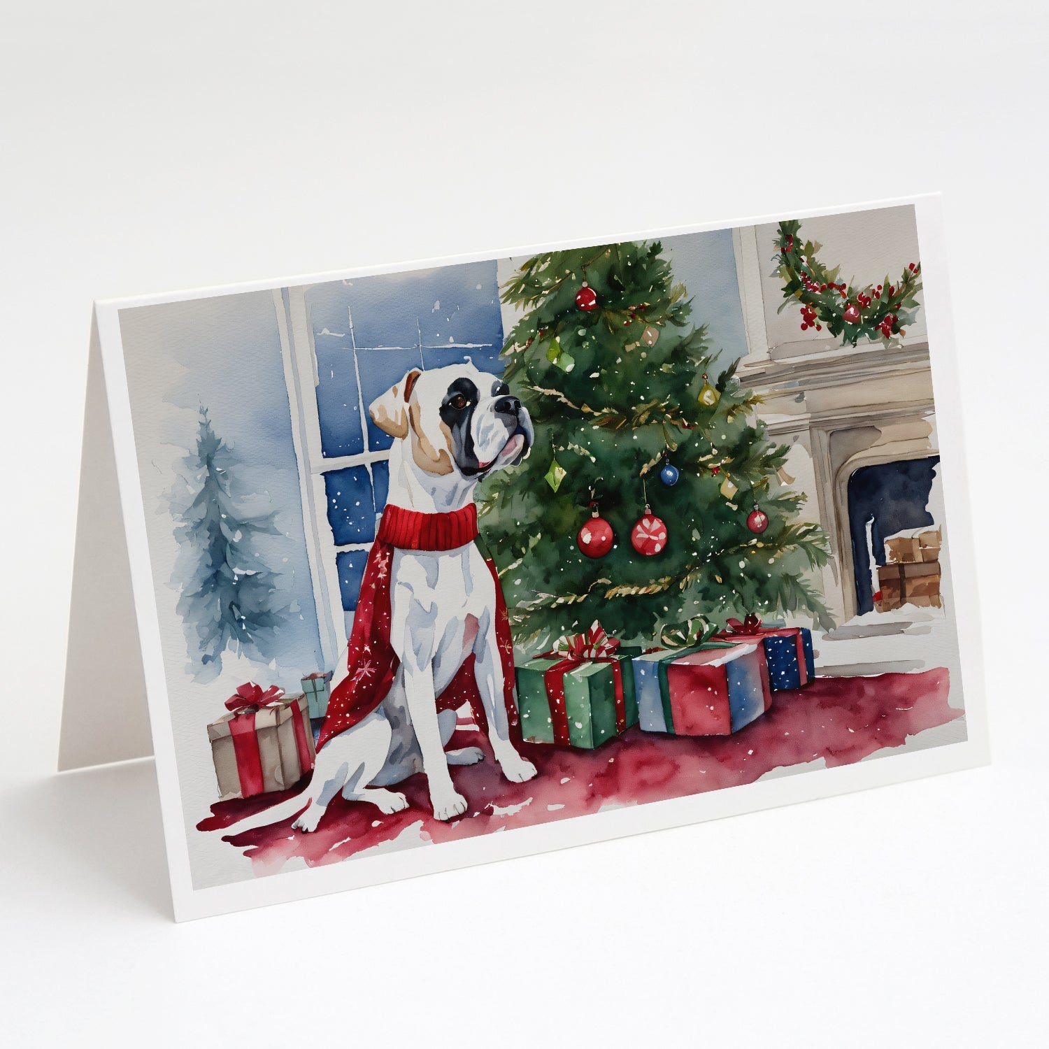 White Boxer Christmas Greeting Cards Pack of 8 Blank Cards with Envelopes Whimsical A7 Size 5x7