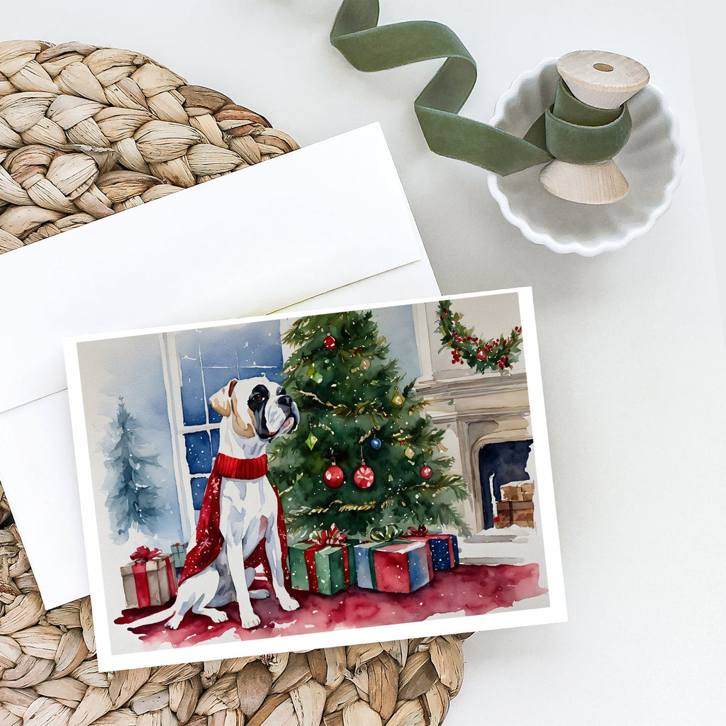 White Boxer Christmas Greeting Cards Pack of 8 Blank Cards with Envelopes Whimsical A7 Size 5x7