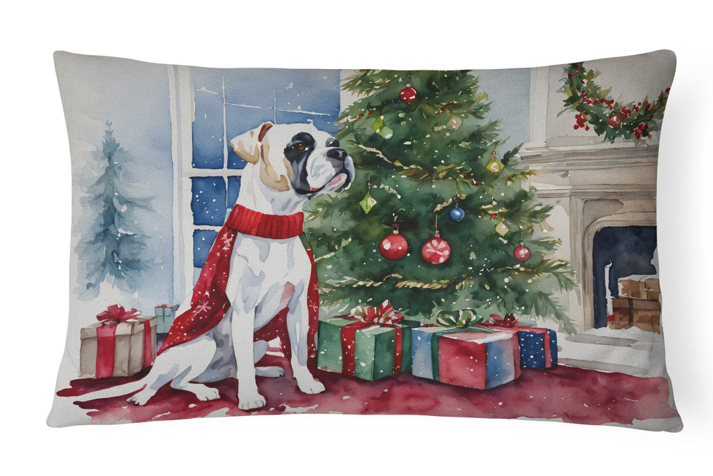 White Boxer Christmas Decorative Throw Pillow 12x16 Indoor Outdoor Accent Cushion, Fabric Cover with Insert for Sofa, Bed, Porch & Living Room
