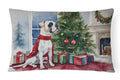 White Boxer Christmas Decorative Throw Pillow 12x16 Indoor Outdoor Accent Cushion, Fabric Cover with Insert for Sofa, Bed, Porch & Living Room