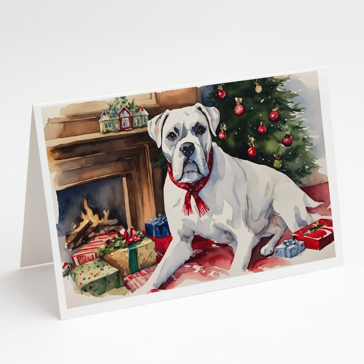 White Boxer Christmas Greeting Cards Pack of 8 Blank Cards with Envelopes Whimsical A7 Size 5x7