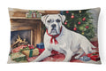 White Boxer Christmas Decorative Throw Pillow 12x16 Indoor Outdoor Accent Cushion, Fabric Cover with Insert for Sofa, Bed, Porch & Living Room